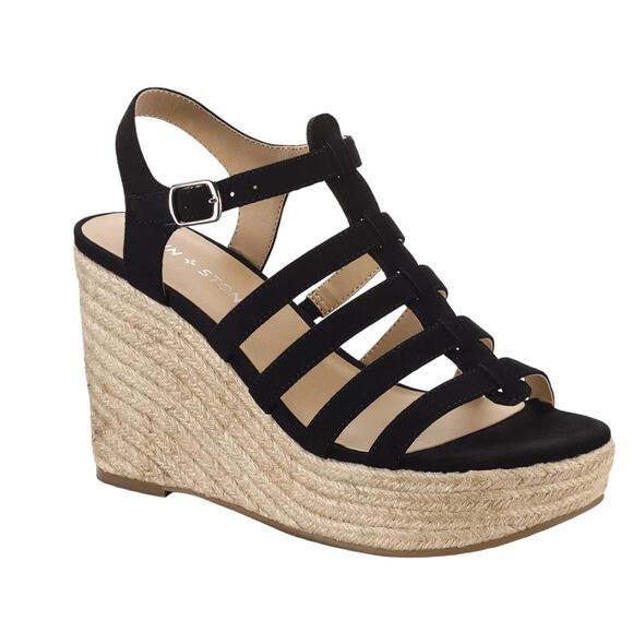 Sun + Stone Women’s Wesleyy Wedge Espadrille Sandals Black Size 6 1/2 - Picture 1 of 5